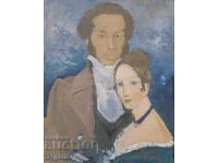 Σύγχρονος πίνακας πορτρέτο του Αλέξανδρου Πούσκιν και κυρίας