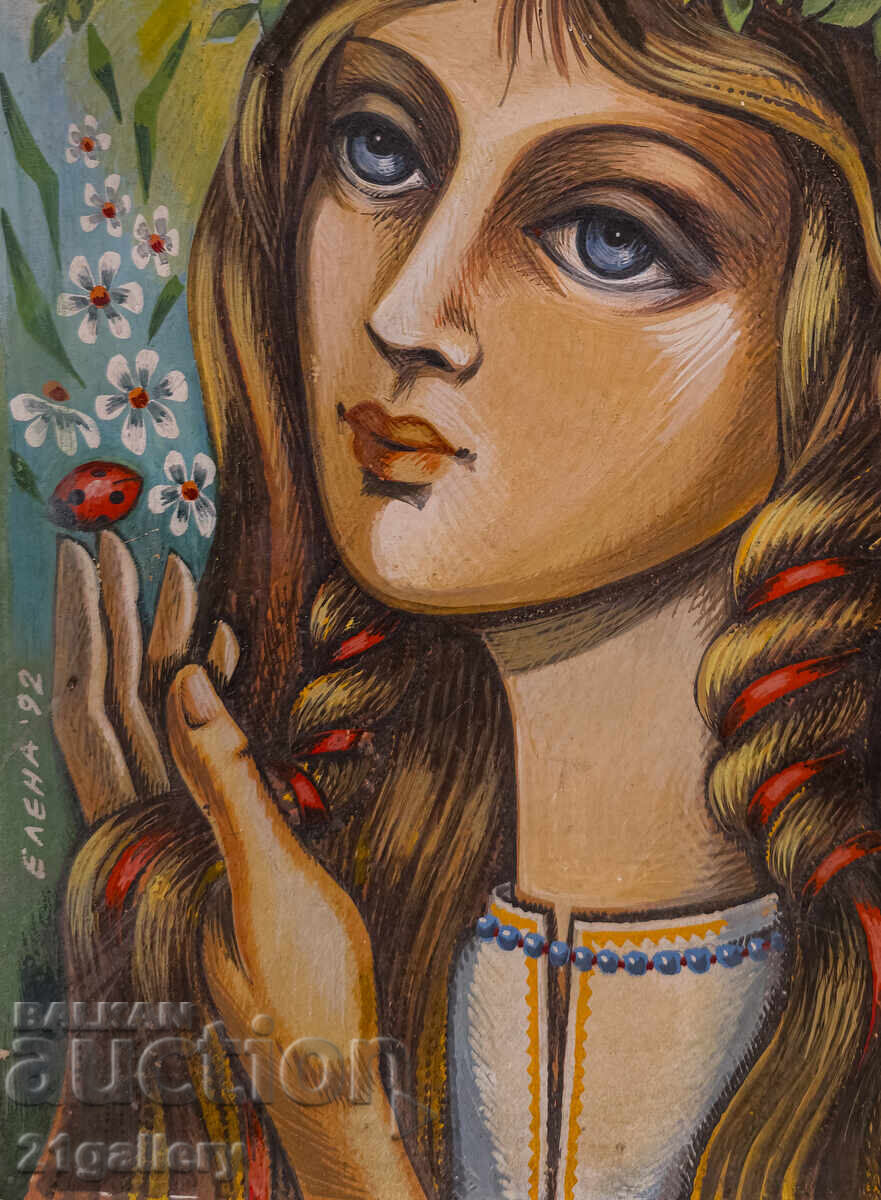 Аукцион Картина гваш портрет на момиче подписана