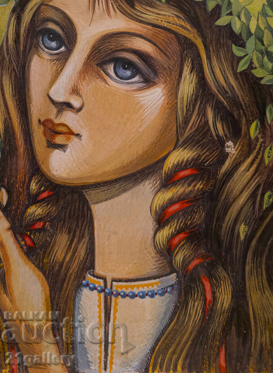 Картина гваш портрет на момиче подписана - 6