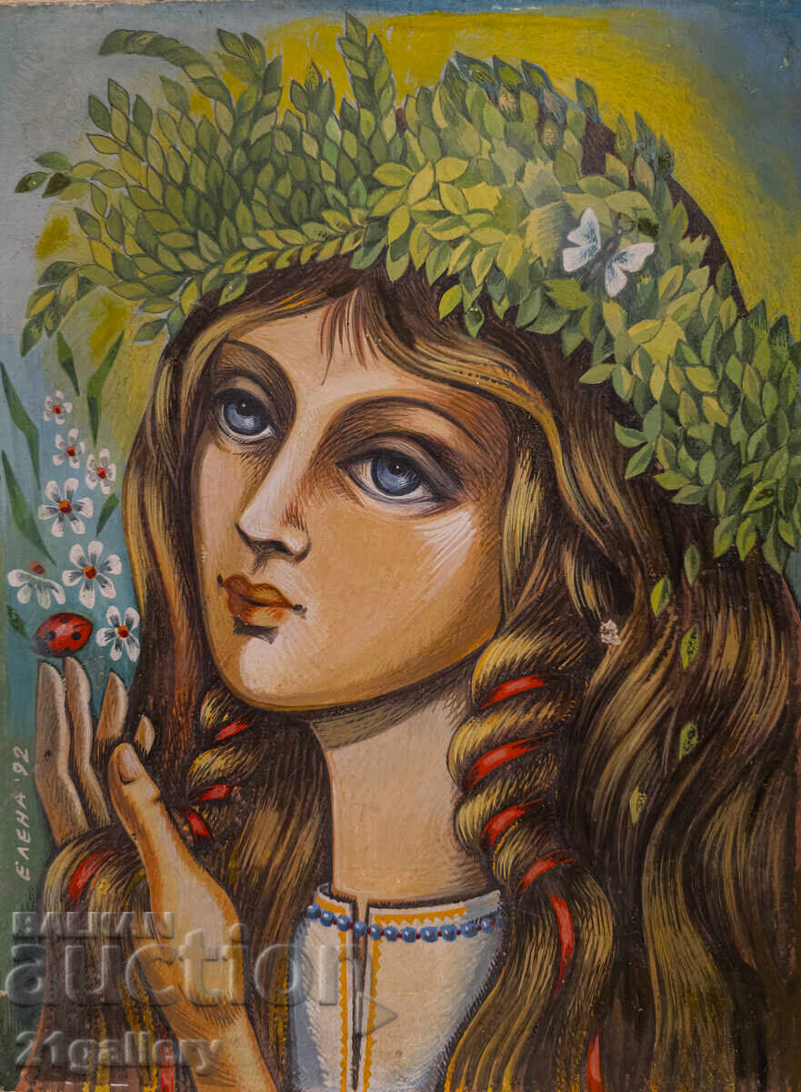 Картина гваш портрет на момиче подписана - 7