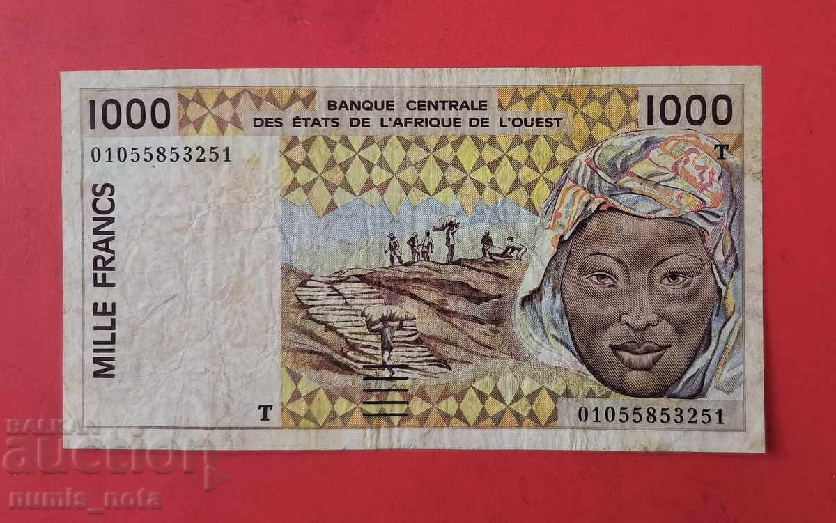 1000 франка 1991 Западно Африкански щати Того 1000 франка 1991 Западно Африкански щати Того