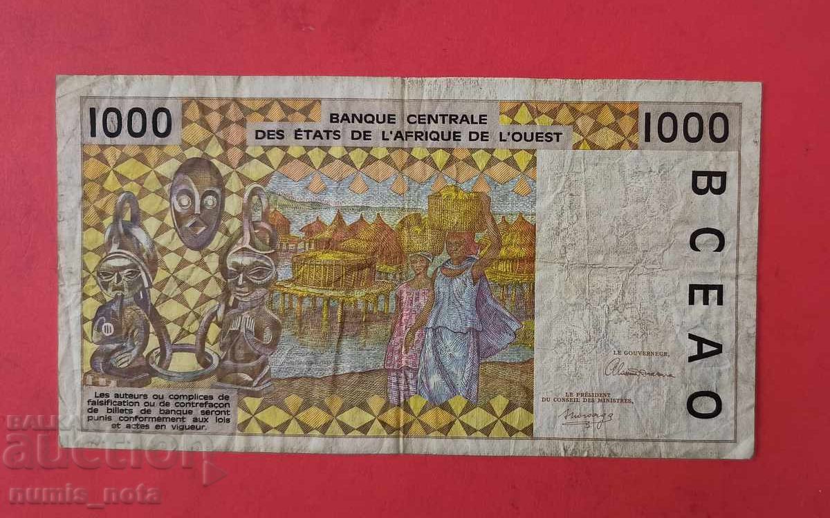 1000 франка 1992 Западно Африкански щати Бенин с цена 20.00 лв. | € 10.23 1000 франка 1992 Западно Африкански щати Бенин с цена 20.00 лв. | € 10.23