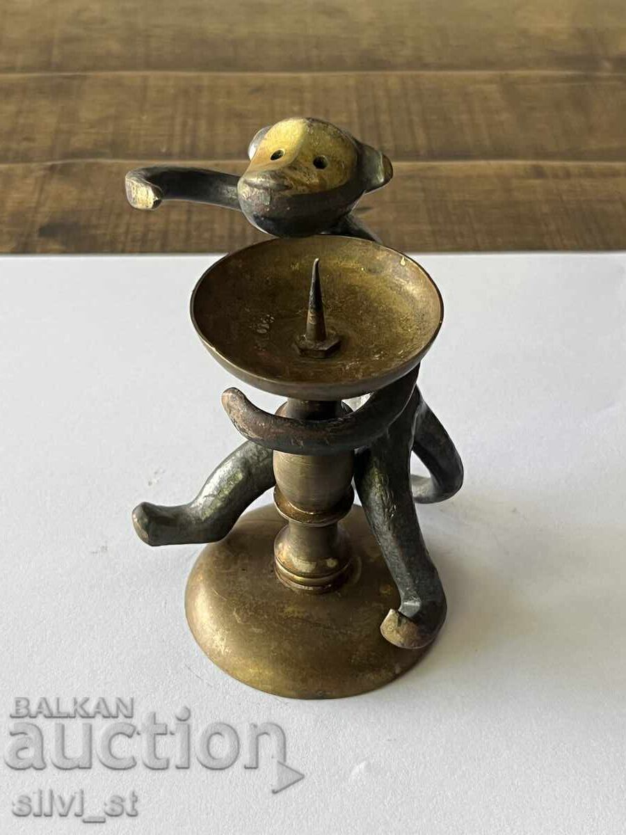 Figurină de alamă maimuță cu sfeșnic - 6 Figurină de alamă maimuță cu sfeșnic - 6