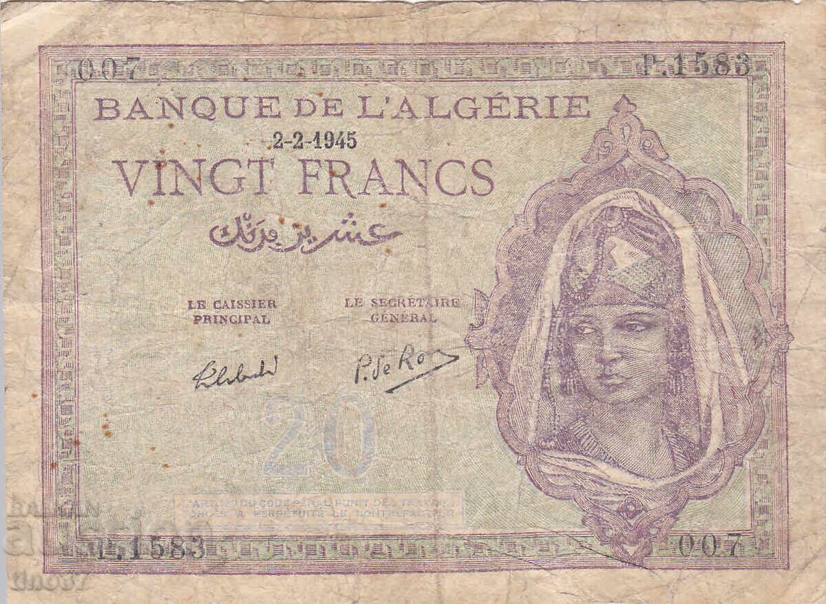 tino37 - ΑΛΓΕΡΙΑ - 20 ΦΡΑΓΚΑ - 1945 με τιμή 12.90 BGN | € 6.60