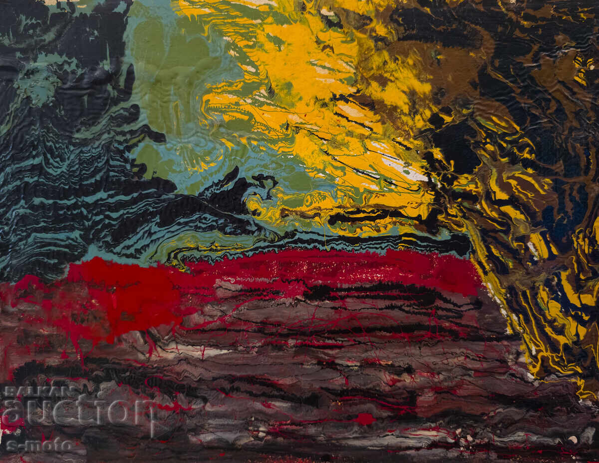 Tablou ulei, sfârșitul secolului XX, peisaj abstract cu preț 350.00 BGN | € 178.95