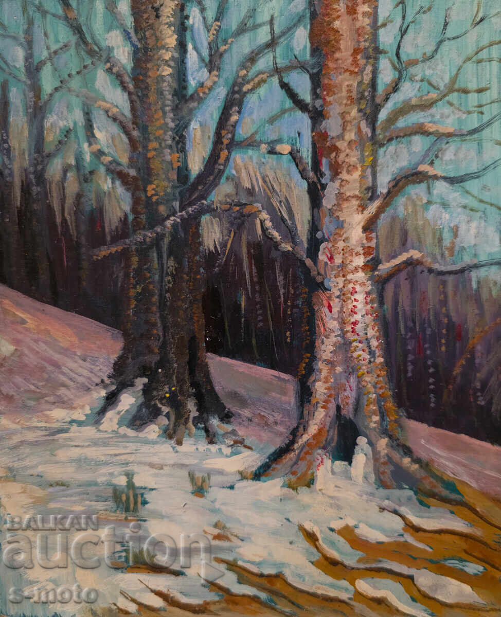 Tablou ulei pe pânză, peisaj forestier