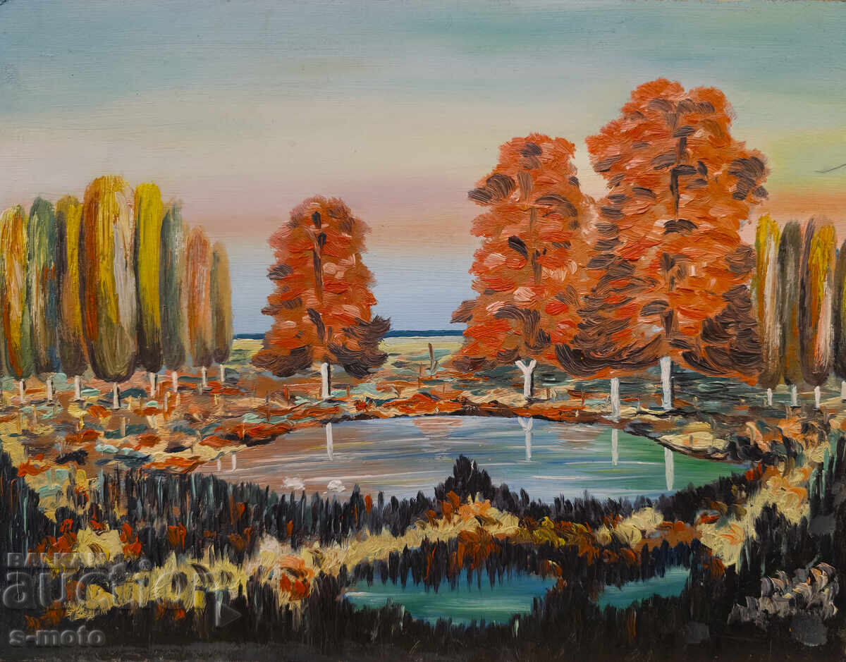 Oil painting river landscape