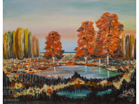 Oil painting river landscape