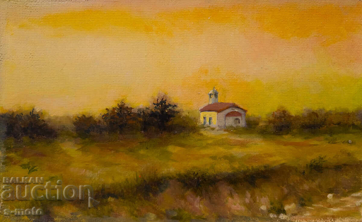 Картина маслени бои пейзаж с църква с цена 250.00 лв. | € 127.82
