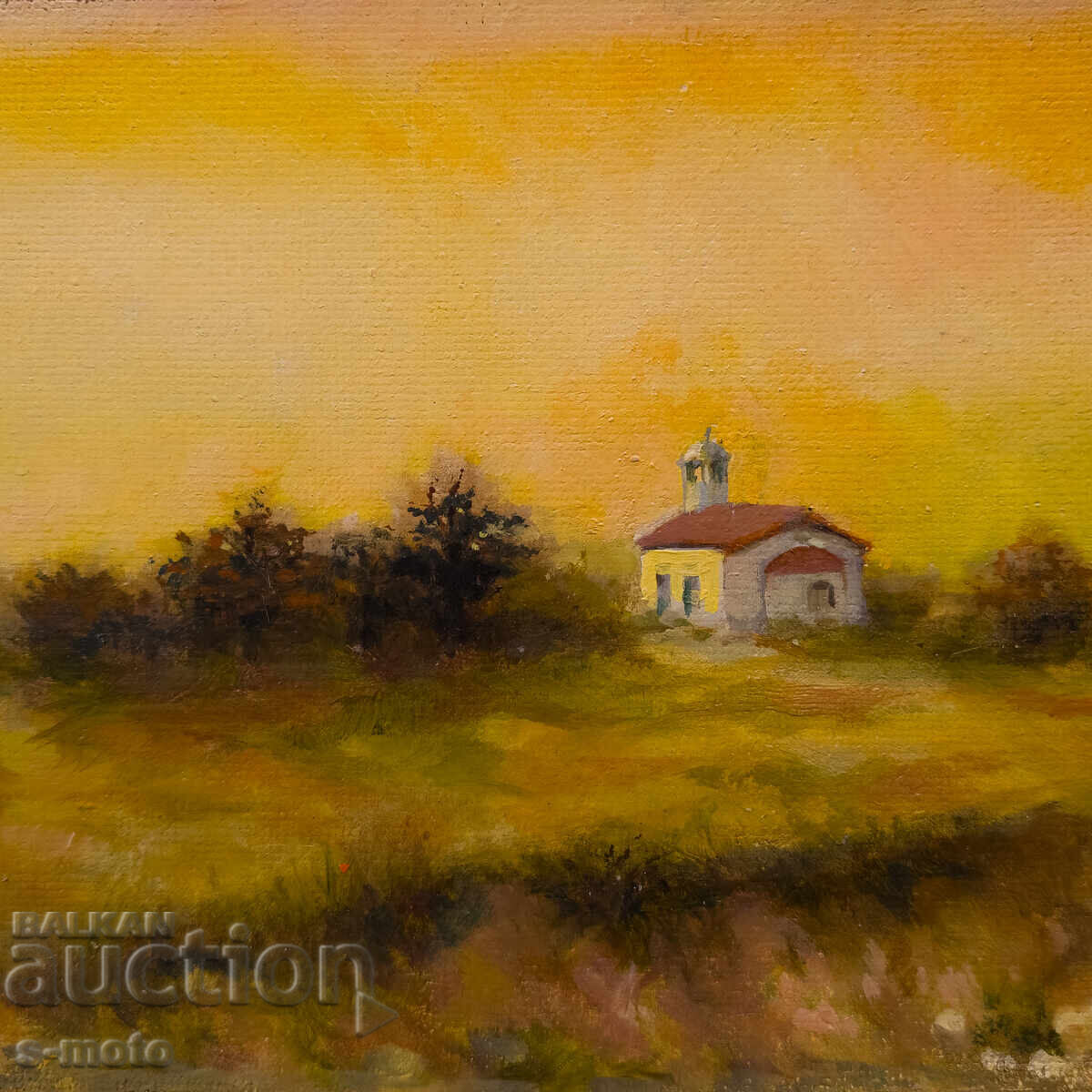 Аукцион Картина маслени бои пейзаж с църква