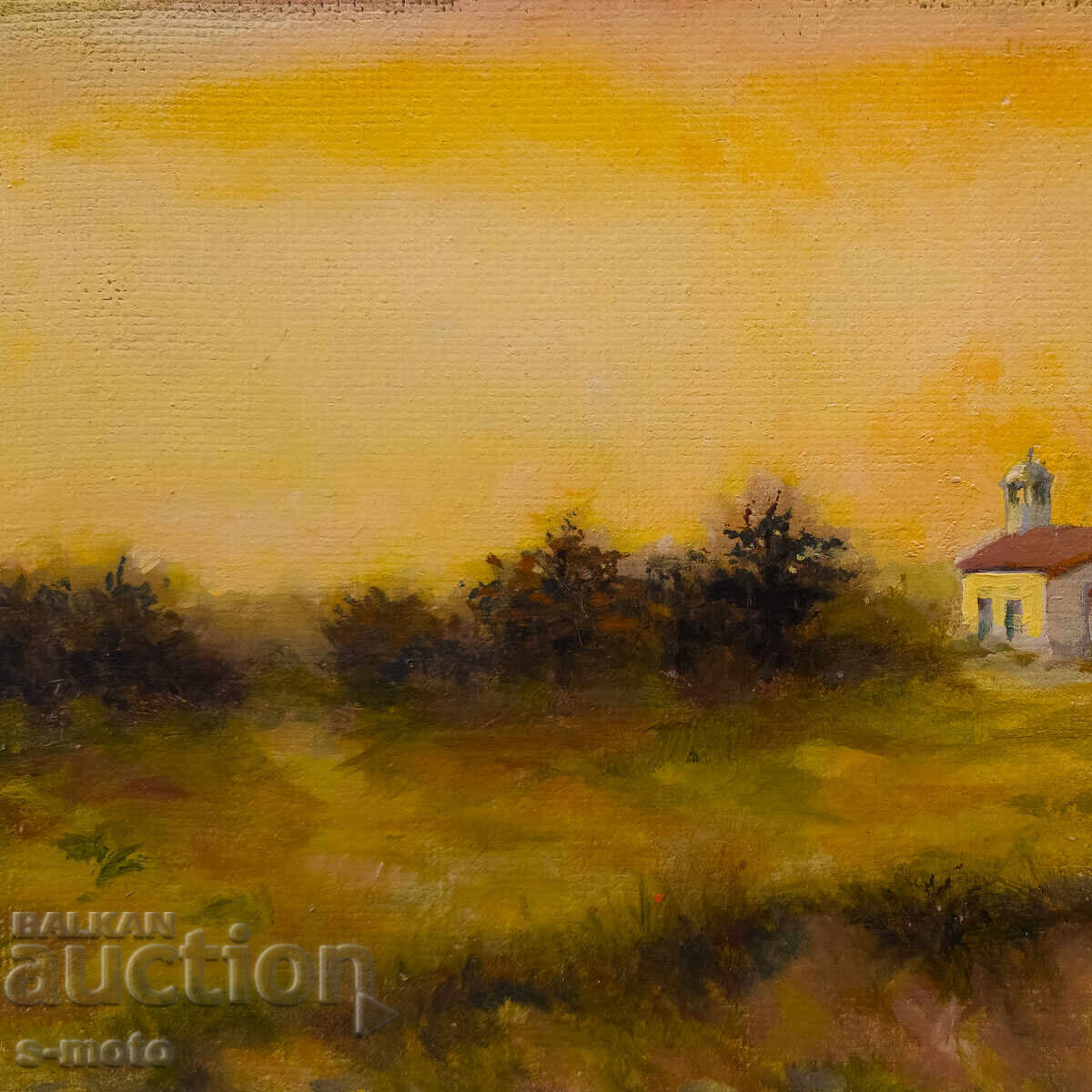 Картина маслени бои пейзаж с църква - 5
