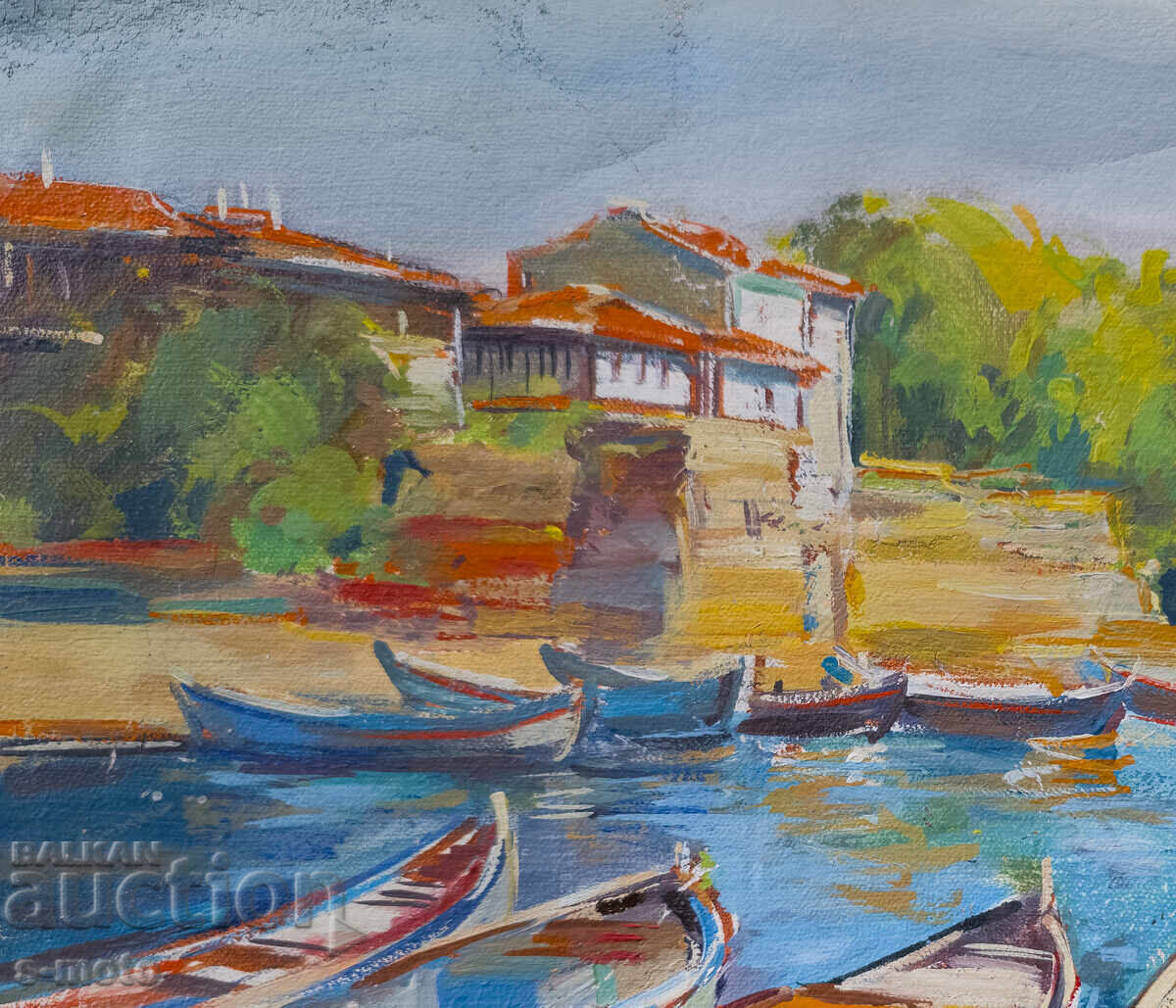 Licitație Krasimir Doĭchev tablou ulei bărci peisaj Licitație Krasimir Doĭchev tablou ulei bărci peisaj
