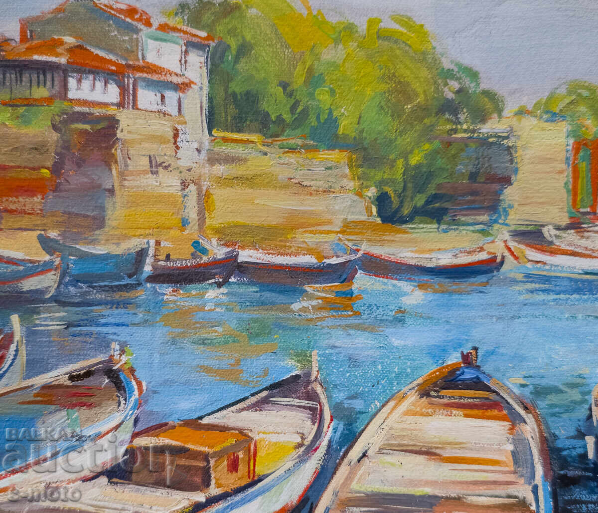 Krasimir Doĭchev tablou ulei bărci peisaj - 6 Krasimir Doĭchev tablou ulei bărci peisaj - 6