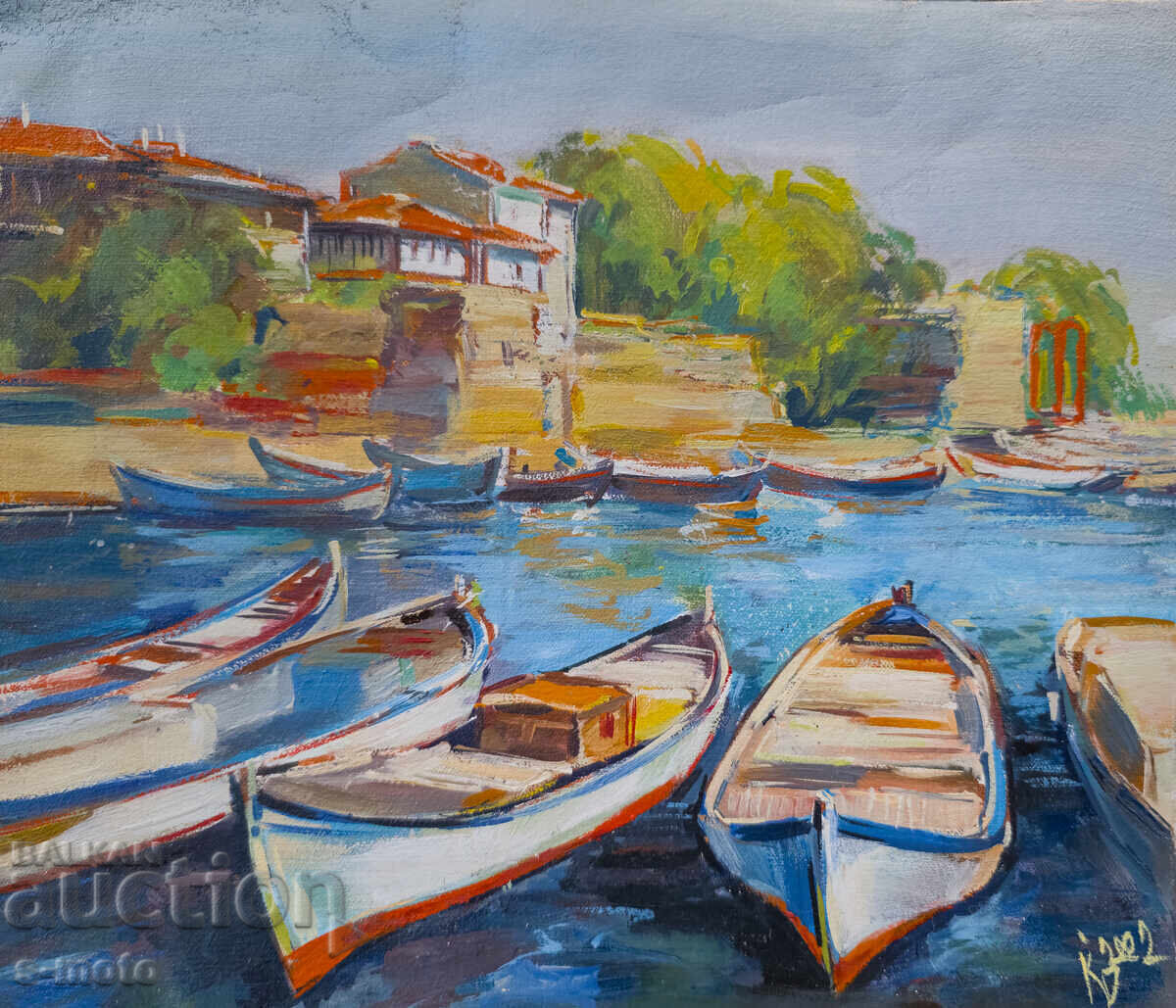 Krasimir Doĭchev tablou ulei bărci peisaj Krasimir Doĭchev tablou ulei bărci peisaj