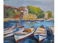 Krasimir Doĭchev tablou ulei bărci peisaj