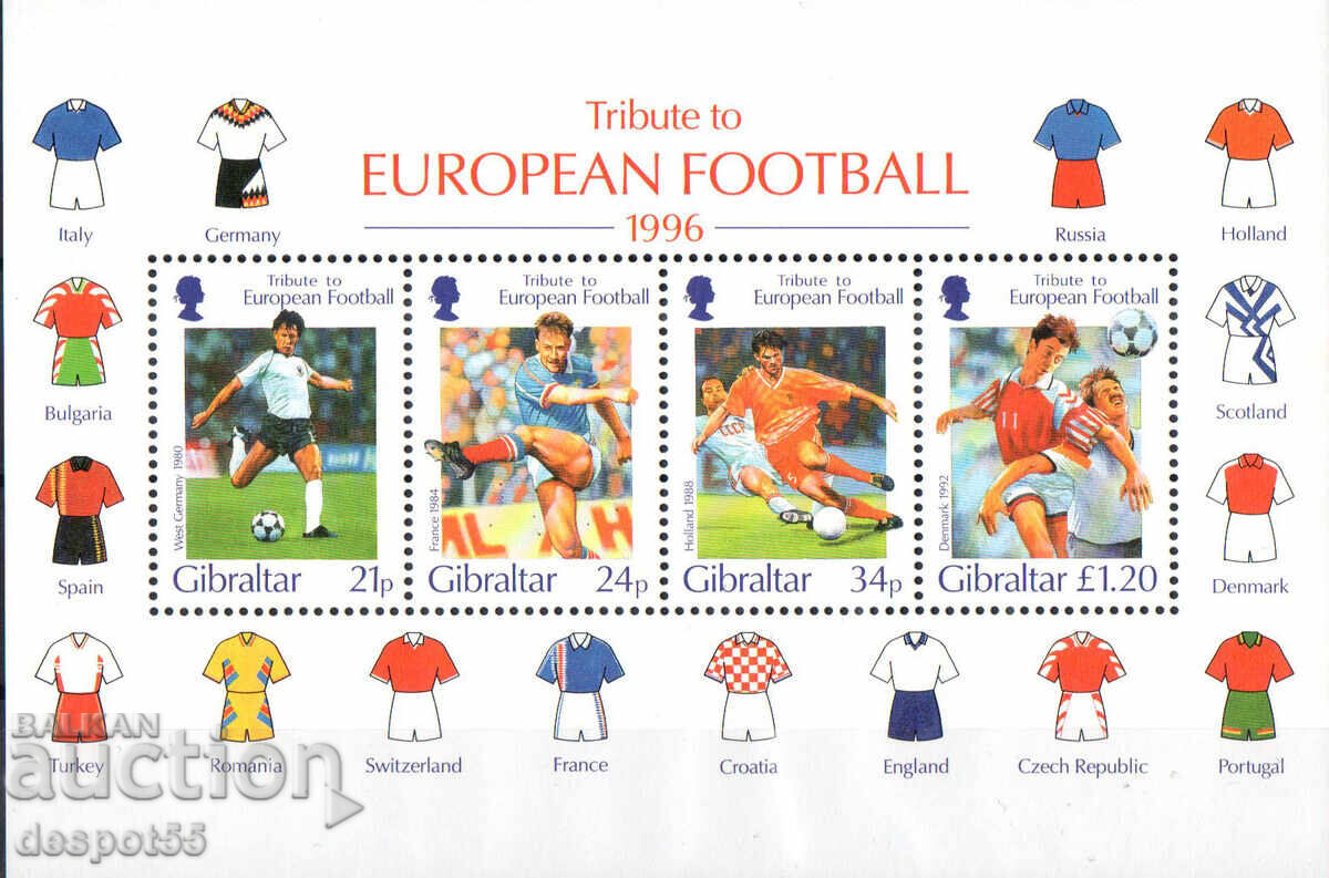 1996. Гибралтар. Европейско п-во по футбол, Англия. Блок. 1996. Гибралтар. Европейско п-во по футбол, Англия. Блок.