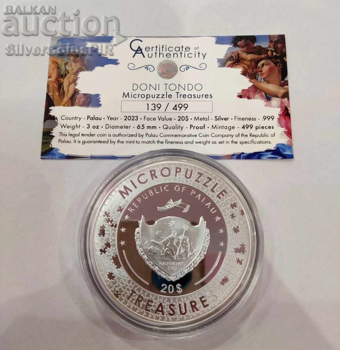 Silver 3 oz Doni Tondo by Michelangelo 20$ Palau 2023 with price 740.00 BGN | € 378.36