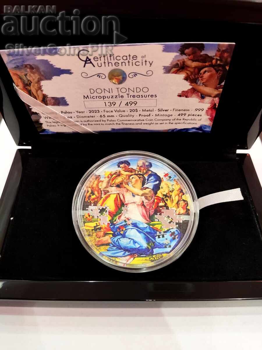 Silver 3 oz Doni Tondo by Michelangelo 20$ Palau 2023 - 5