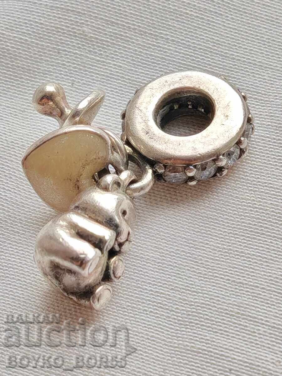 Υπέροχο Αυθεντικό Ασημένιο Μενταγιόν PANDORA με Αρκουδάκι, Καρδιά με τιμή 67.00 BGN | € 34.26