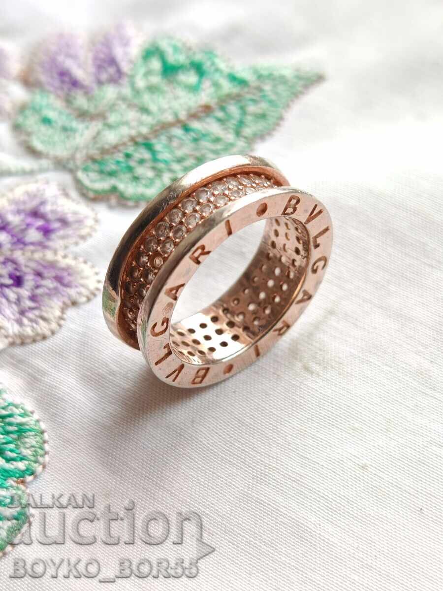 Auction Gorgeous Silver Gold-Plated BVLGARI Ring with White Cubic Zirconia Auction Gorgeous Silver Gold-Plated BVLGARI Ring with White Cubic Zirconia