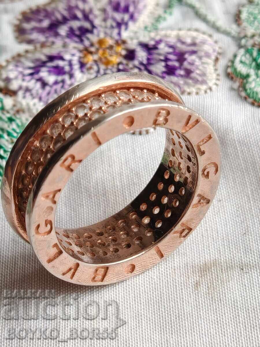 Gorgeous Silver Gold-Plated BVLGARI Ring with White Cubic Zirconia Gorgeous Silver Gold-Plated BVLGARI Ring with White Cubic Zirconia