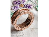 Inel superb din argint placat cu aur BVLGARI cu zirconii albe