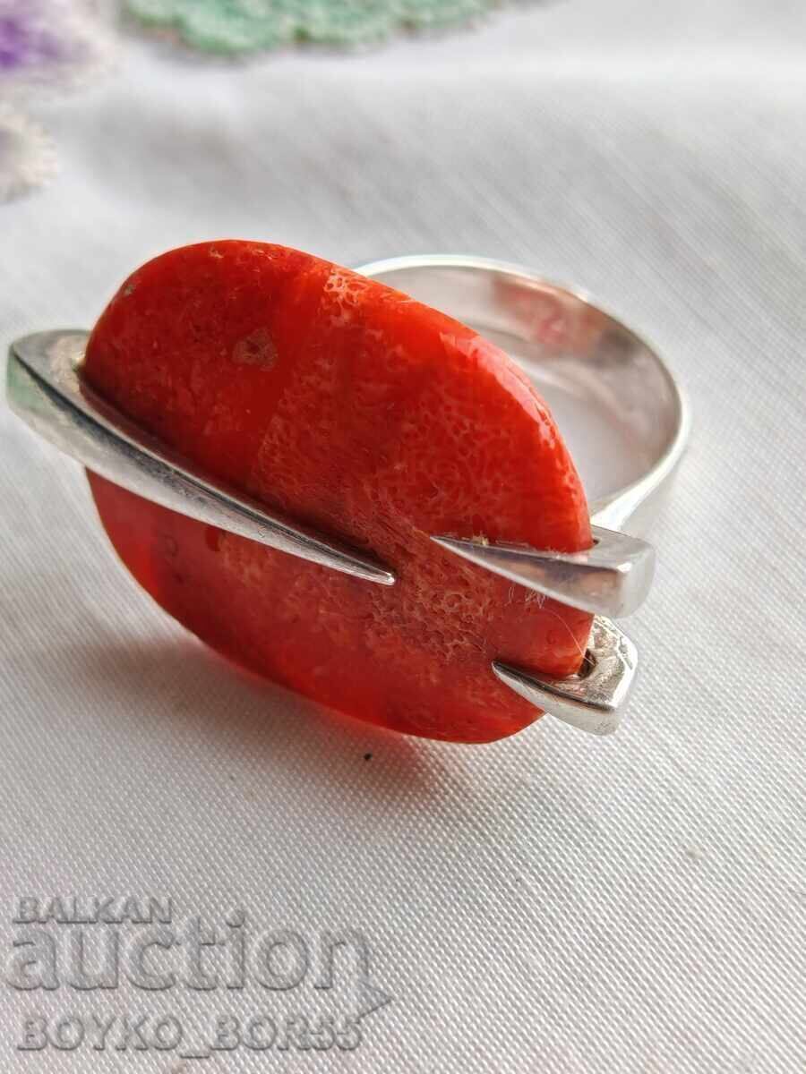 Unique Silver Designer Women's Ring with Red Coral with price 70.00 BGN | € 35.79