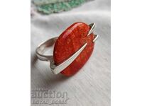 Unique Silver Designer Women's Ring with Red Coral