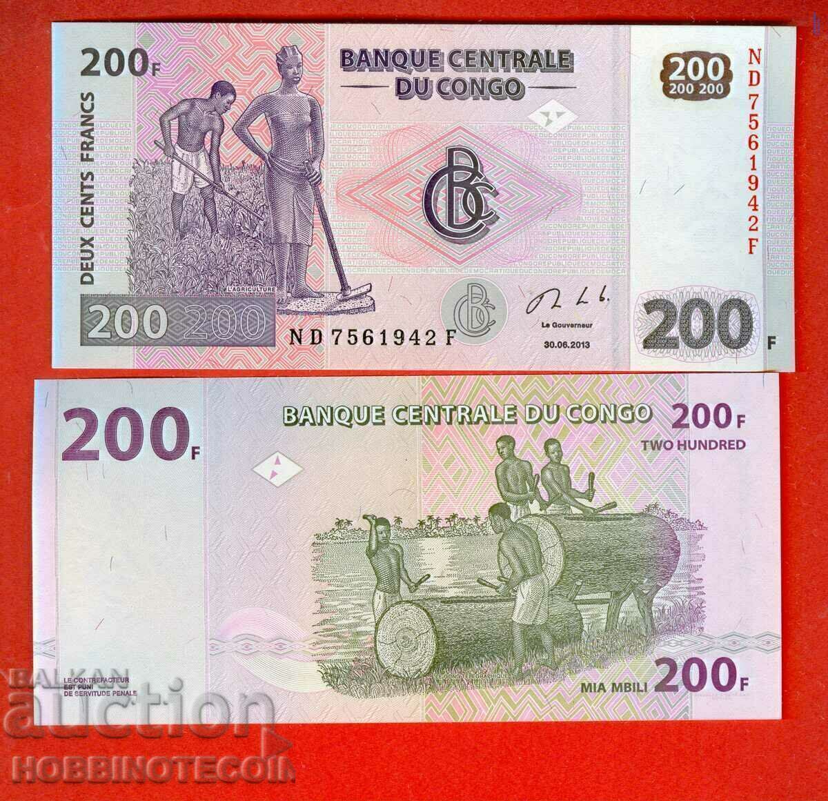 CONGO CONGO 200 Franc issue issue 2013 NEW UNC