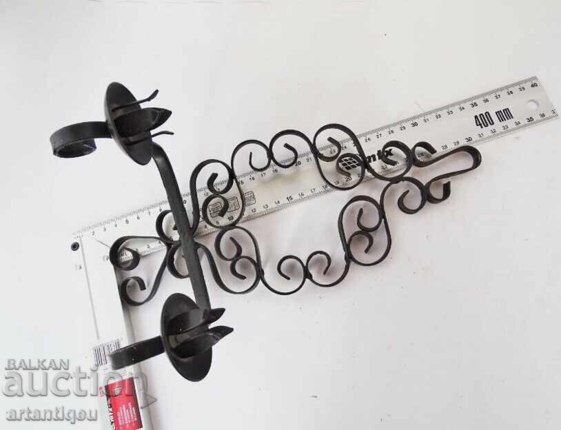 Auction Vintage wrought iron candlestick, hand-forged - for two candles Auction Vintage wrought iron candlestick, hand-forged - for two candles