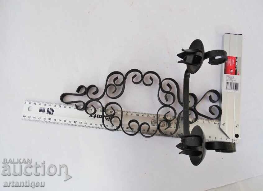 Delivery of Vintage wrought iron candlestick, hand-forged - for two candles