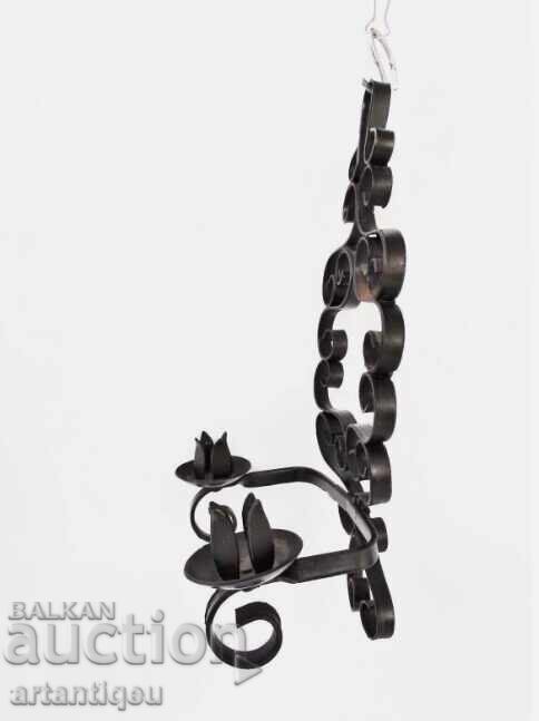 Vintage wrought iron candlestick, hand-forged - for two candles - 5 Vintage wrought iron candlestick, hand-forged - for two candles - 5