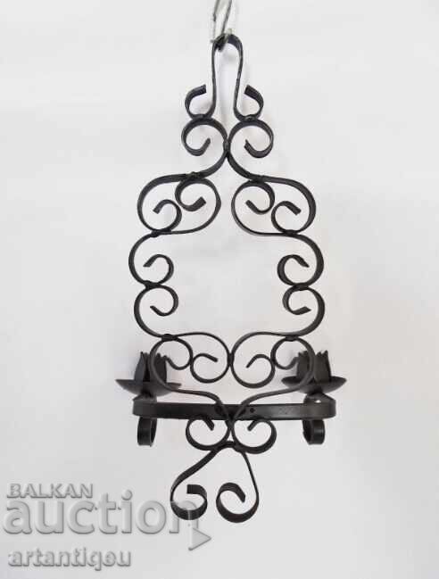 Vintage wrought iron candlestick, hand-forged - for two candles - 7 Vintage wrought iron candlestick, hand-forged - for two candles - 7