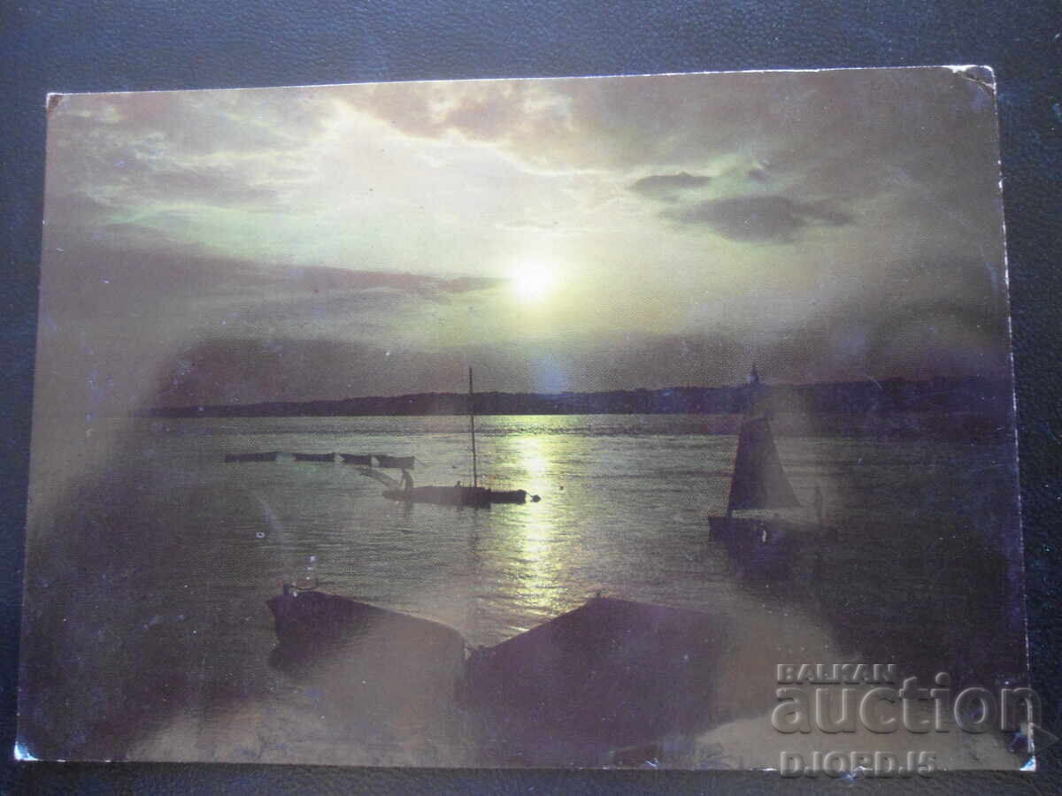 РУСЕ - залез слънце на р. Дунав, Стара картичка