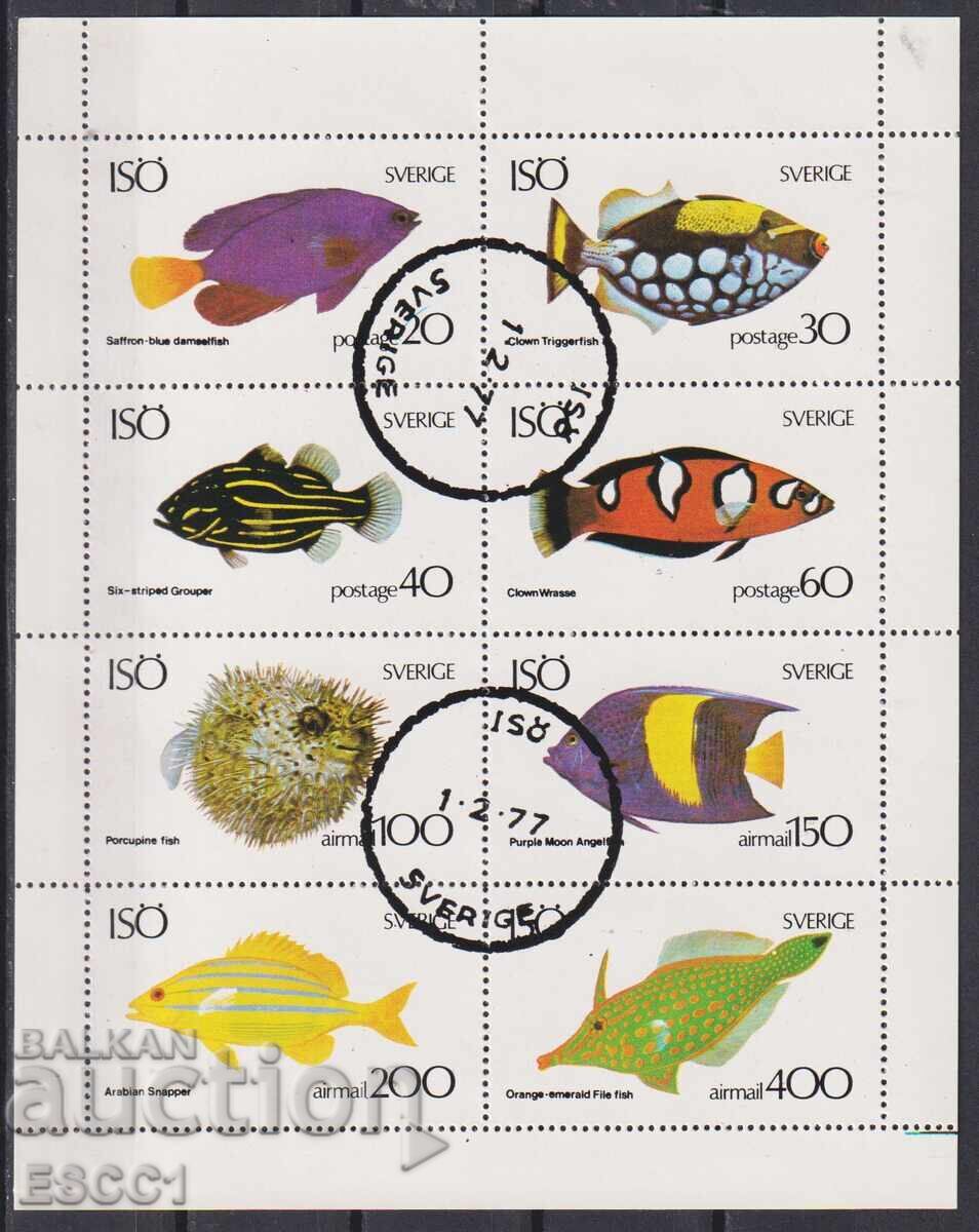 Σφραγισμένες γραμματόσημες σε φύλλο Fauna Ψάρια 1977 από Σουηδία ISO