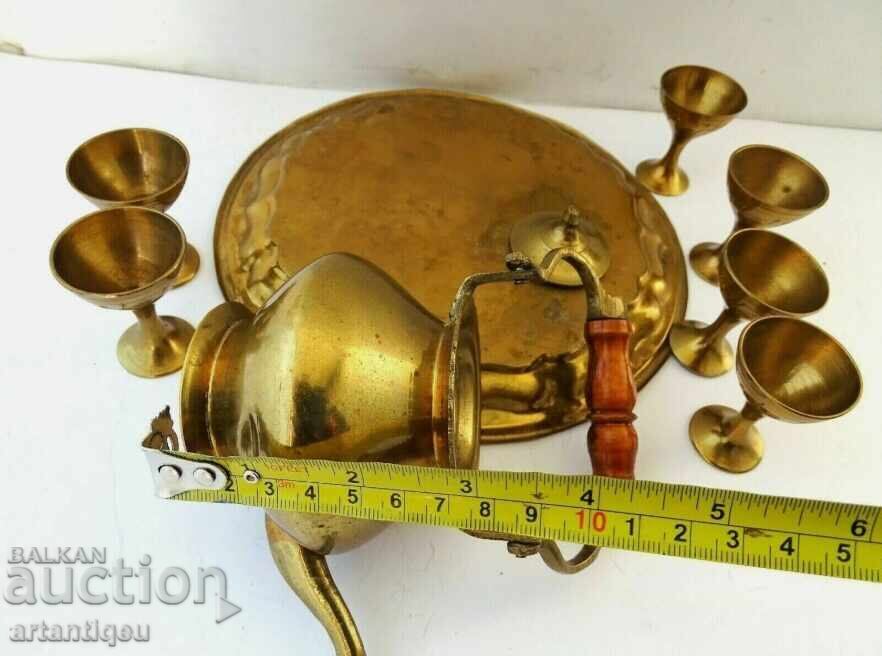 Set of antique bronze and brass - cups, teapot and tray - 5