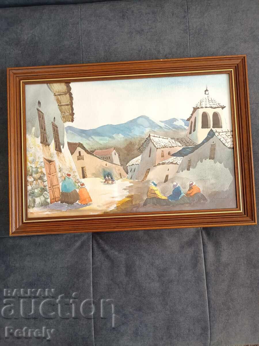 Голям стар акварел с цена 90.00 лв. | € 46.02 Голям стар акварел с цена 90.00 лв. | € 46.02