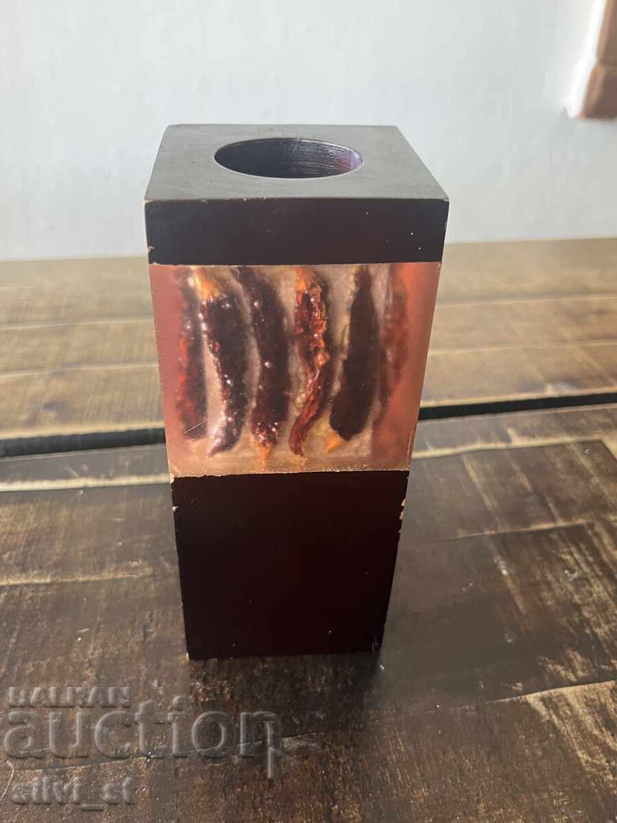 Auction  Candlestick / wooden with chili peppers