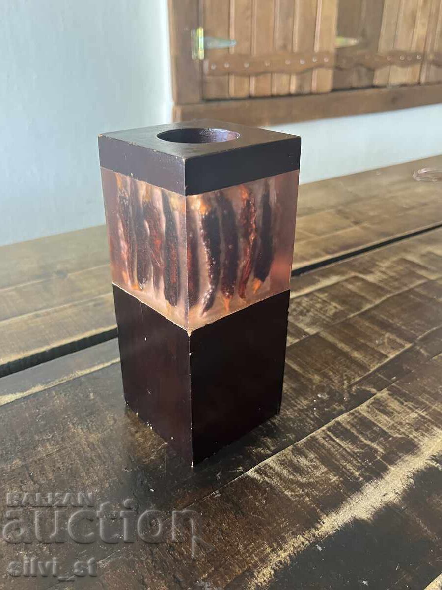 Candlestick / wooden with chili peppers