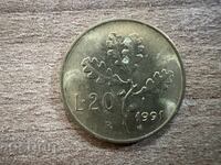 Италия - 20 лири (1991)