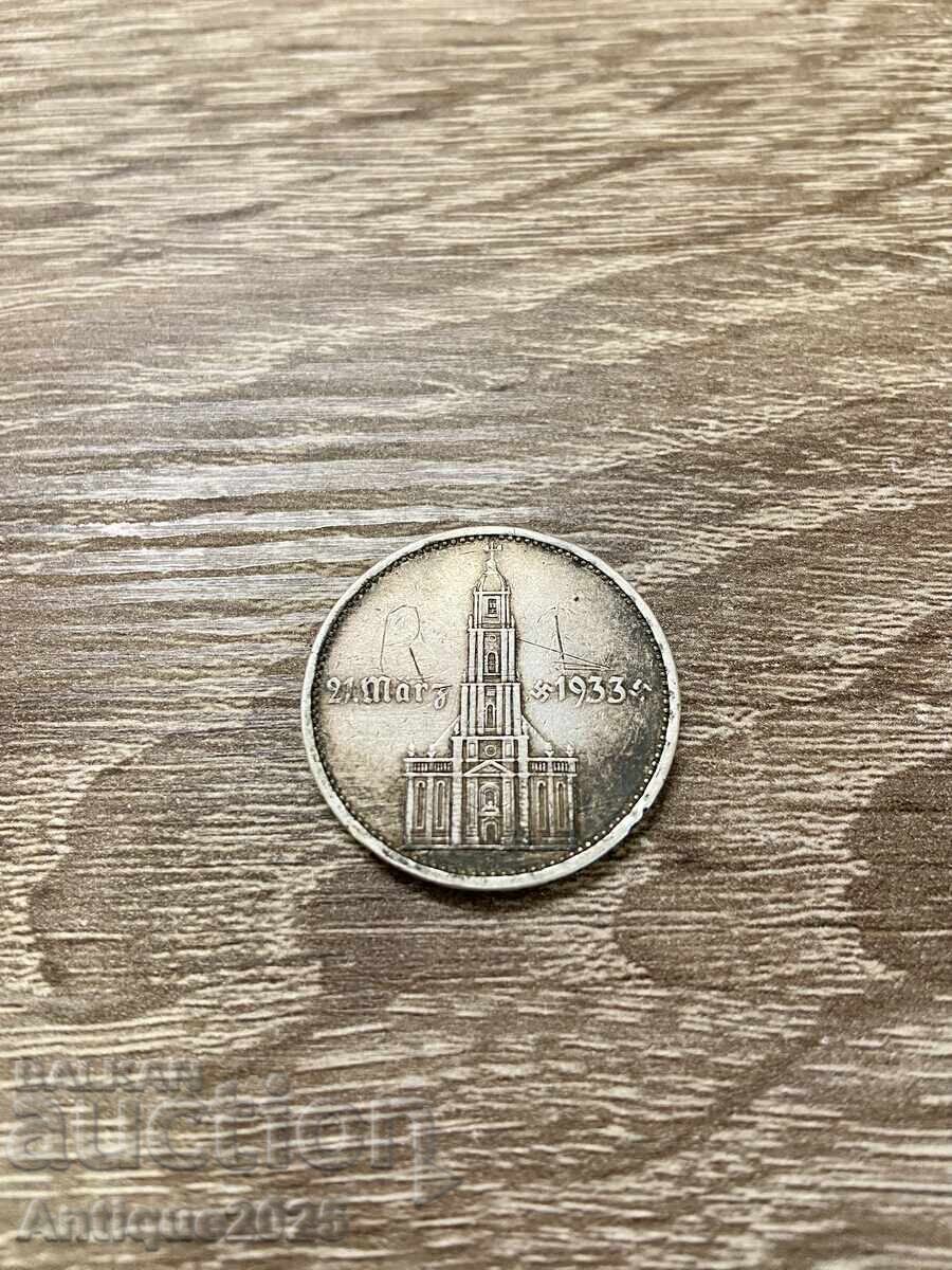 Монета 5 райхсмарки 1934 г., Германия (Трети райх), сребро Монета 5 райхсмарки 1934 г., Германия (Трети райх), сребро