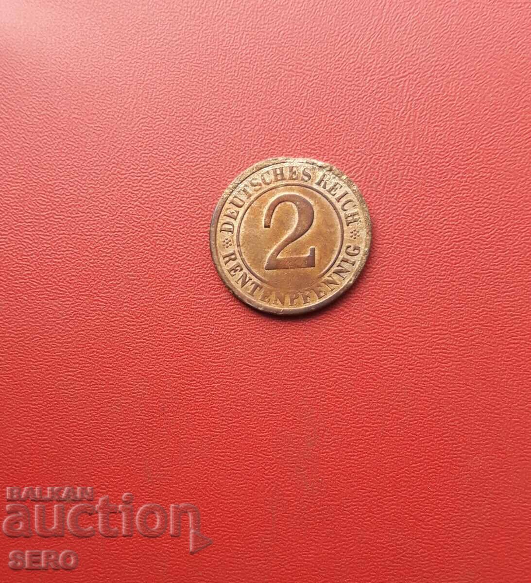 Germany-2 pfennig 1923 G-Karlsruhe-rare year and mint with price 3.01 BGN | € 1.54