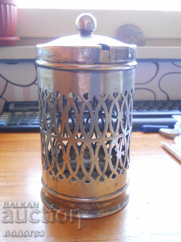 Suport placat cu argint pentru zahăr din sticlă Suport placat cu argint pentru zahăr din sticlă