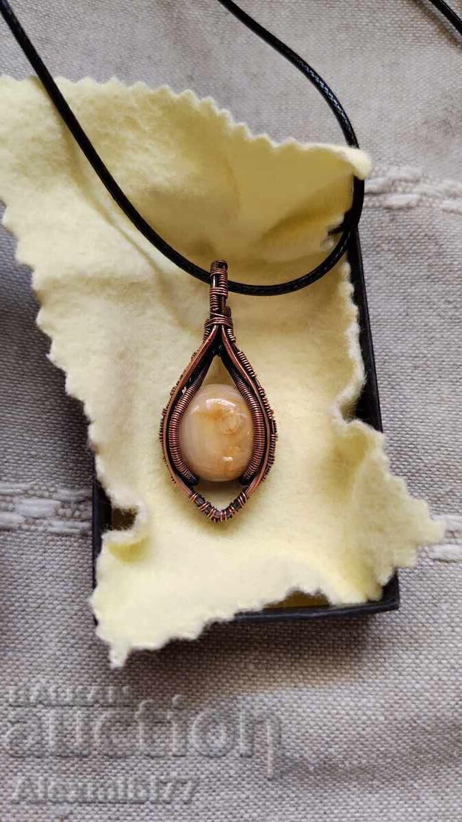 Natural agate stone jewelry pendant for the neck wrapped with copper wire with price 40.00 BGN | € 20.45