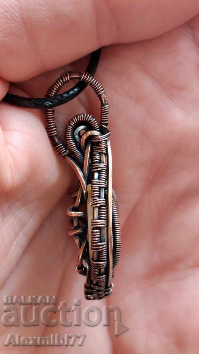 Natural agate stone jewelry pendant for the neck wrapped with copper wire - 7