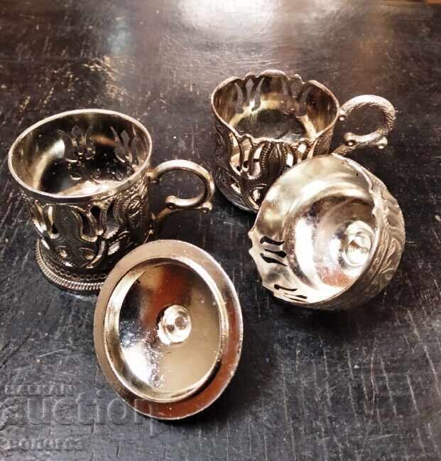 Set suporturi pentru ceai, zaharniță și tavă - Turcia cu preț 20.00 BGN | € 10.23 Set suporturi pentru ceai, zaharniță și tavă - Turcia cu preț 20.00 BGN | € 10.23