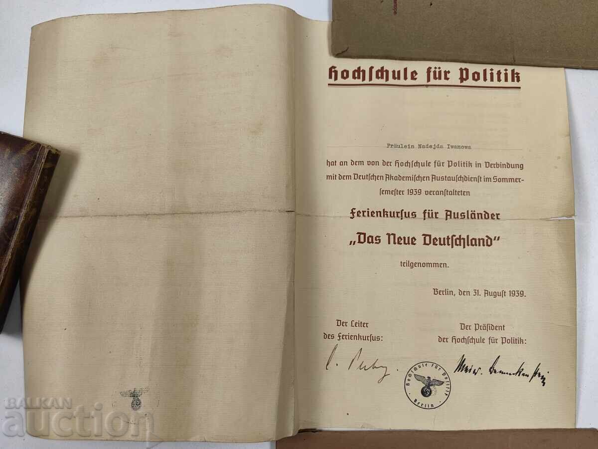 1939 DOCUMENT DUPLEX NOUA GERMANIA CURS SVASTICA REICH