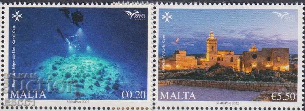 Καθαρές γραμματόσημες Κρεπόστ Μόρσκο Ντ'νο Euromed Postal 2022 από Μάλτα