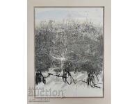 Veselin Nachev, painting "Winter/Yard" oil paints, 97 x 77 cm