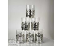 Set vechi de 6 suporturi de pahare cu pahare, serviciu URSS #6146